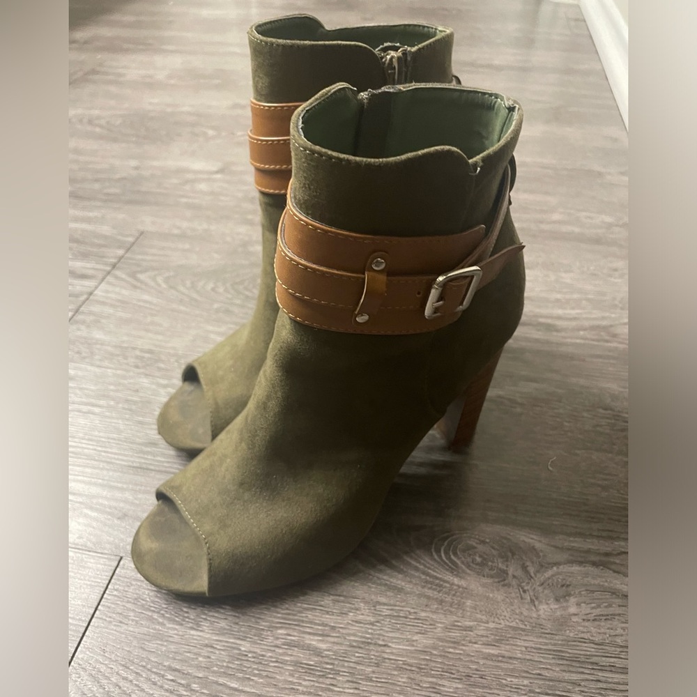 Green and brown booties